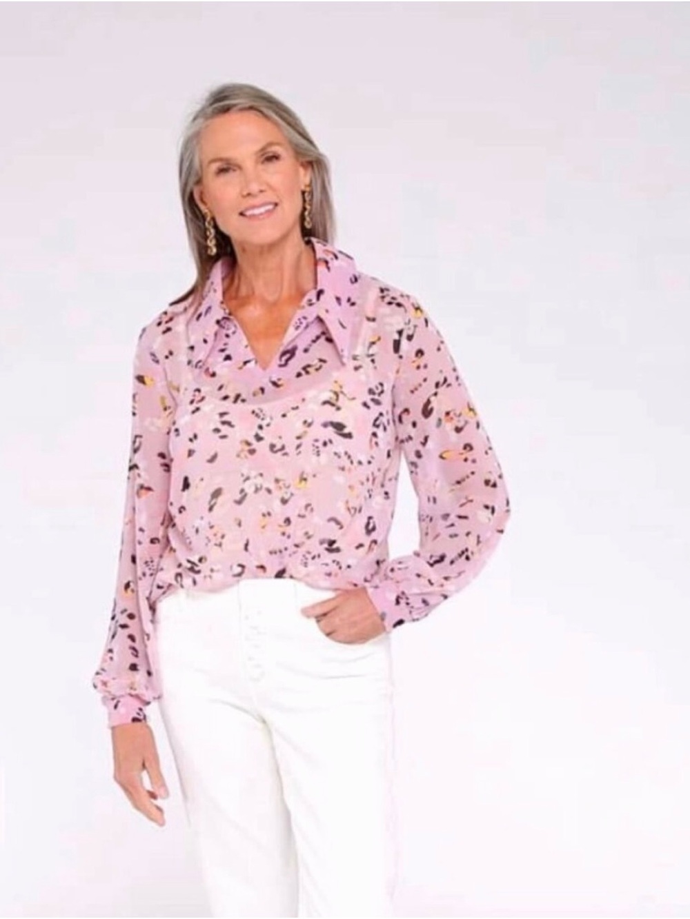 Cabi Pounce Top #6501 Pink Panther Animal Print Blouse Size M